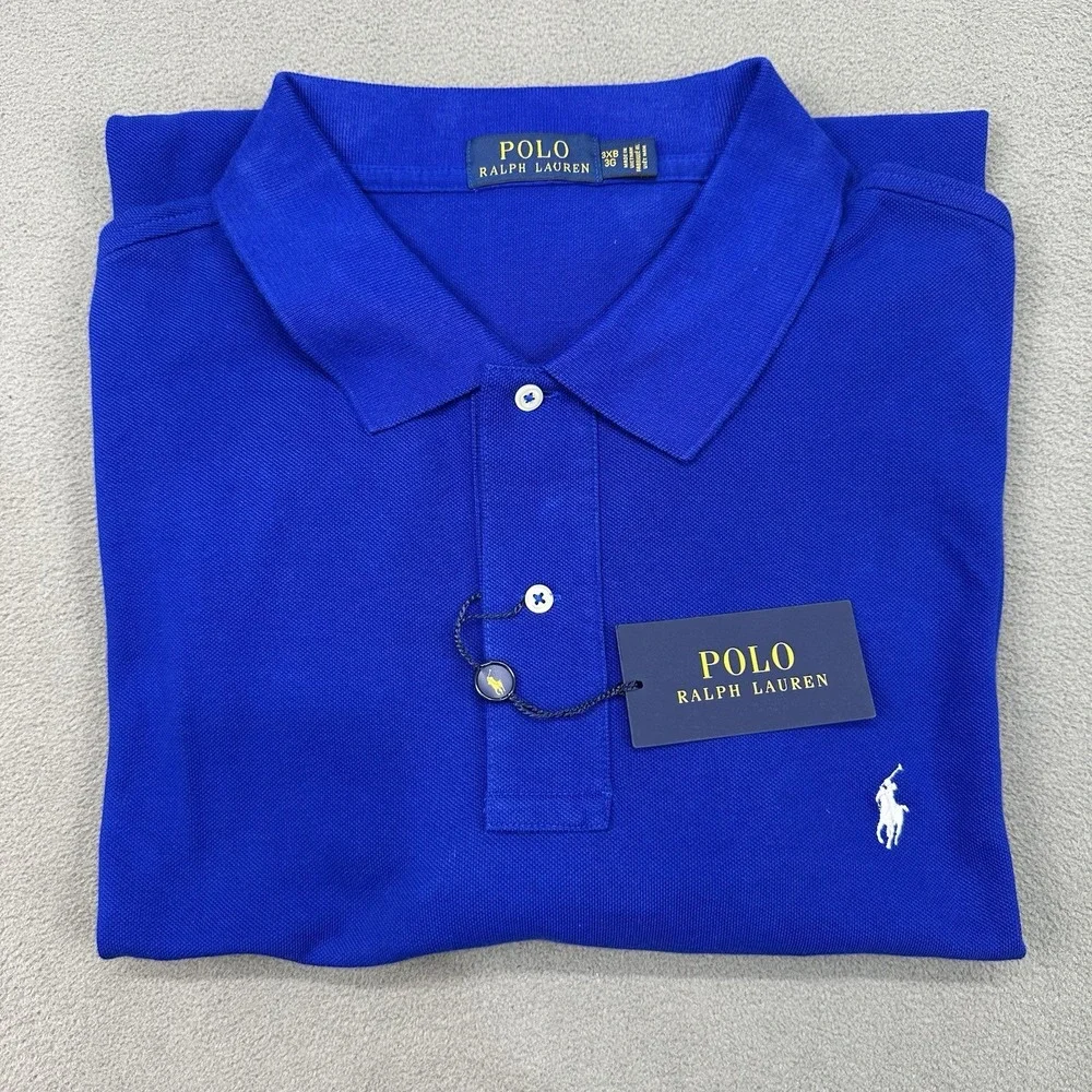 NWT‎ Polo Ralph Lauren Men's Long-Sleeve Polo Knit Shirt Royal Blue 3XB BIG $125
